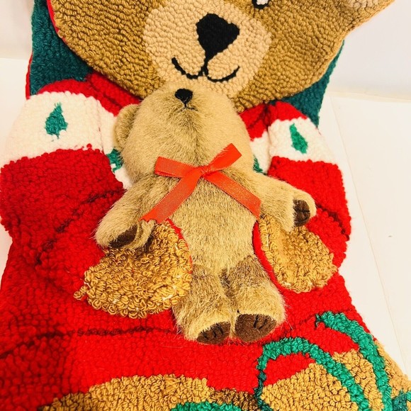 Crystal Snow completed Needlepoint Christmas Stocking Vtg holiday Teddy bear - Picture 7 of 12